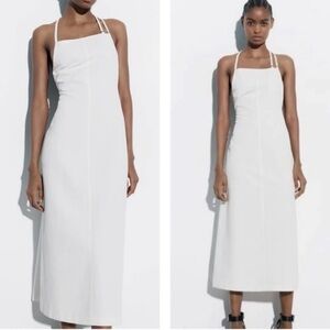 ZARA White Linen Blend Backless Straps Dress Size Medium